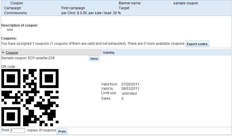 Qr code coupon