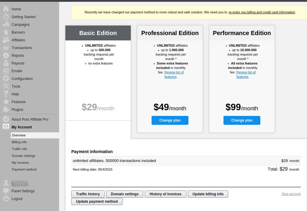 Payment method change notification