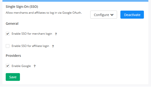 SSO Configuration screenshot