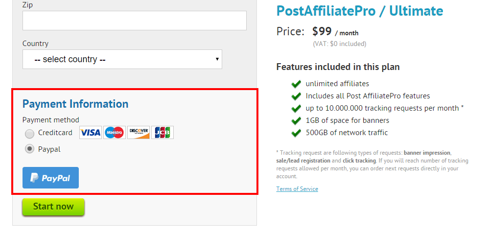 PayPal selection screenshot