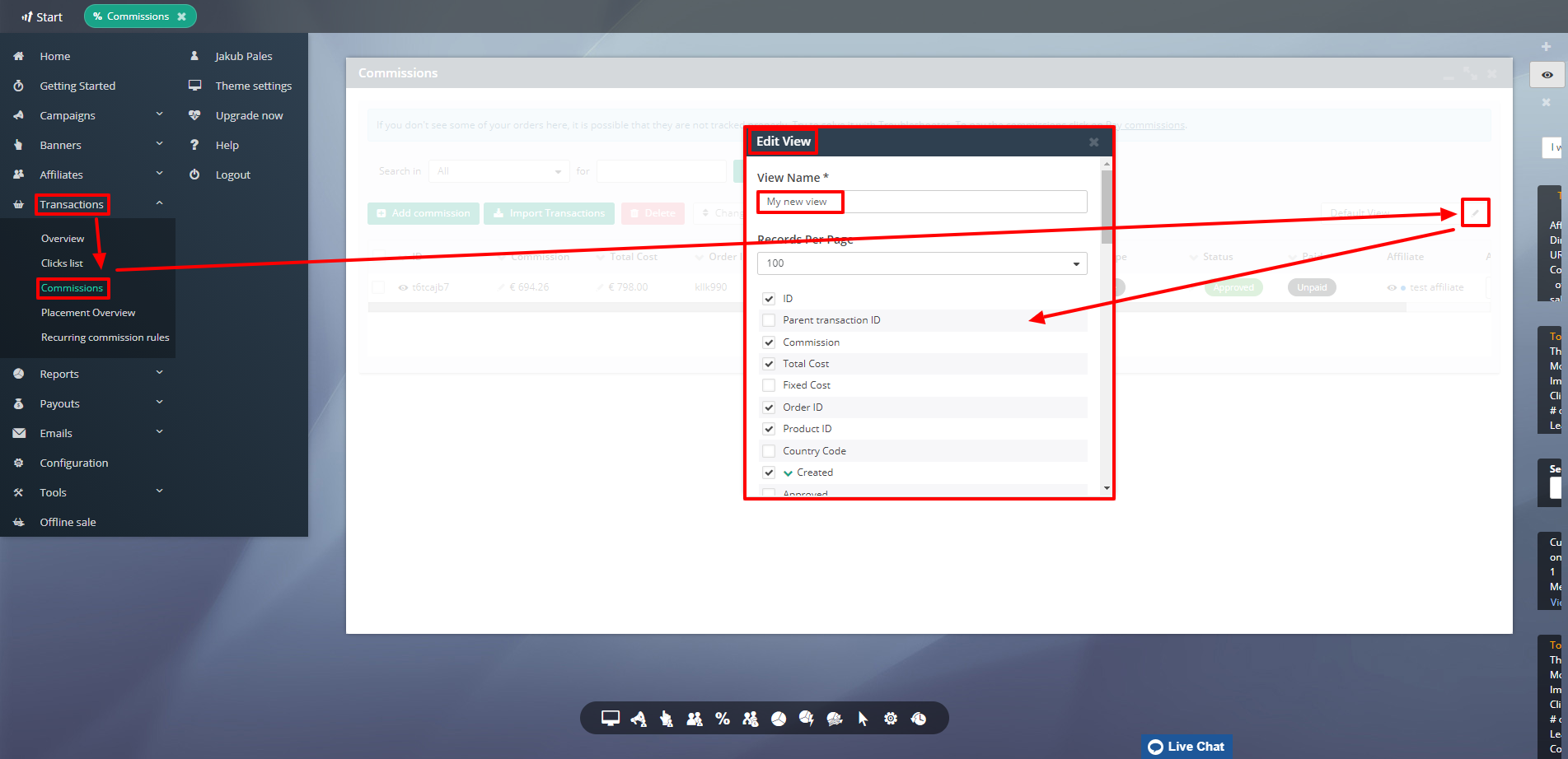How to change view of reports for merchant panel