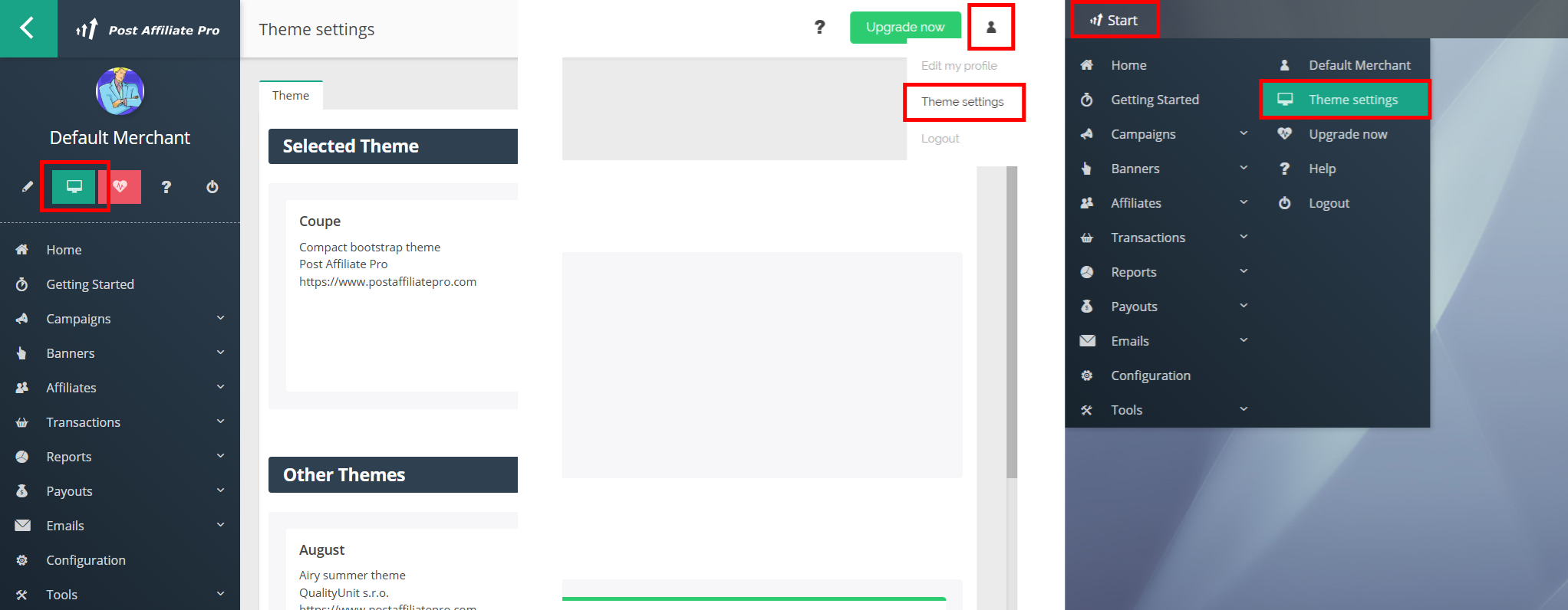 How to Switch Themes for Mini-Site, Merchant and Affiliate Panels